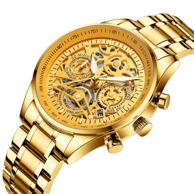 China NIBOSI 2385 Chronograph 24K Gold Face Alloy Case Stainless Steel Strap 42mm Dial Men's Watch for sale