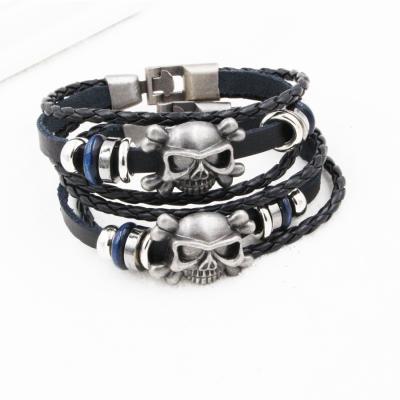 China Alibaba's Europe and the United States European and American men's international punk station sells the skull bracelet alloy diy multi-layer knitting handmade brace for sale