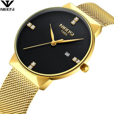 China Wholesale Cheap Full NIBOSI 2323 China Mesh Stainless Steel Minimalist Mens Watch Calendar Dropshipping for sale