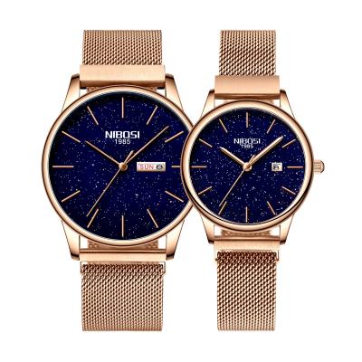 China New Power Reserve NIBOSI 2370-71 couples starry sky lovers gift watch quartz watch simple luxury wristwatch clock dropshipping for sale