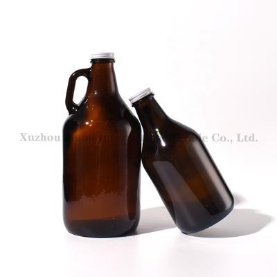 China JO Wholesale 1 Liter Classic 2 L Bottles 32oz 64oz Liquor Glass Amber Wine Containers Beer Growler With Handle for sale