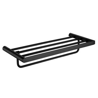 China Modern Bathroom Accessories SS 304 Matte Black Wall Mounted 3 Bars Toilet Shower Towel Rack for sale