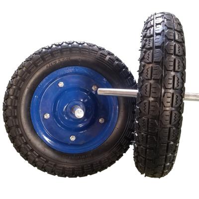 China 3.50-8 pneumatic pneumatic rubber wheels with steel rim and axle for Chile market for sale