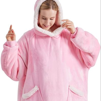 China Luxury Sherpa Kids Wearable Plush Christmas Over Sized Wearable Fleece Hoodie Blanket for sale