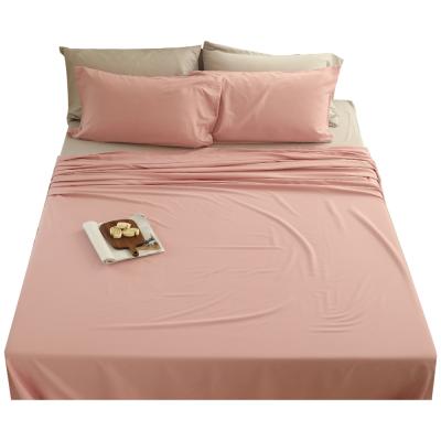 China Anti-Static Home Textile Bedding Sheet Solid Color Brushed Microfiber Fabric 4 PCS Fitted Bed Sheet for sale