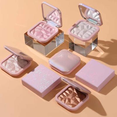 China Factory Sale Waterproof No Logo Private Label Face Cosmetics 8 Colors Glow Highlight Single Shimmer Highlighter Palette With Mirror for sale