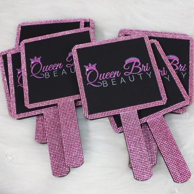 China Square Ready To Ship Wall Decorative Custom Logo Hand Made New Pocket Beauty Makeup Handheld Glitters Print Mirrors for sale