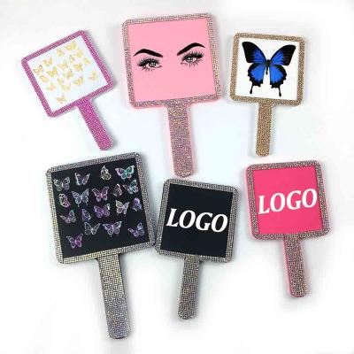 China Factory Custom Wholesale Mirror Customized Square Logo Makeup Mirror Shape Rhinestone Design With Private Label Pocket Mirrors for sale