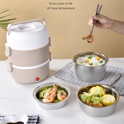 China Outdoor Three-Layer Stainless Steel Electric Food Bowl With Steamed Egg Holder Measuring Cup Stainless Steel Container for sale