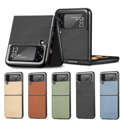 China Anti-fall Full Folding Screen Phone Case Fiber Grain PC Hard Shell Protective Case For Samsung GalaxyZ Flip3 for sale