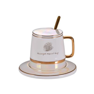 China Sustainable Luxury Coffee Cup And Saucer Set Ceramic Coffee Cup And Saucer With Gold Trim for sale