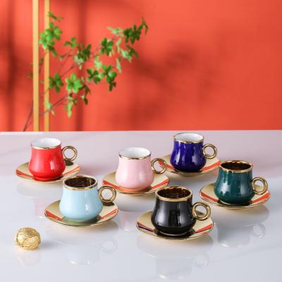 China Viable ceramic coffee cup and saucer set lip cup and gold foil coffee cup and saucer set from china factory for sale