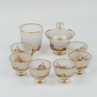 China Sustainable Bottom Hollow Gold Patterned Crystal Glass Set for sale