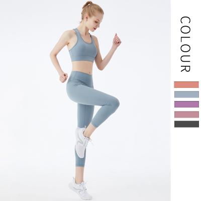 China Blue Custom Logo Sportswear Bra Workout Leggings Gym Breathable 2 Piece Sports Yoga Set for sale