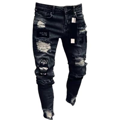 China 2021 Wholesale New Men's Viable Hip Hop Black Pants Cool Streetwear Patch Denim Skinny Pants For Men for sale