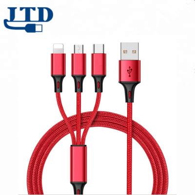 China Mobile Phone Types Nylon Braided 3ft 6ft 10ft 3 In 1 Micro USB 8pin Type C USB Charger Cable 3.0 Fast Charging Data Cable For Mobile Phone for sale