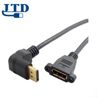 China Projector DisplayPort Male to DP Female Panel Mount 90 Degree Down Angle Extension Cable with Screw Nut Locking Support 4K Resolution for sale