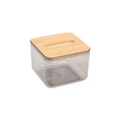 China 11*11*9.5cm KOREAN small size transparent funny tissue box with bamboo lid for sale