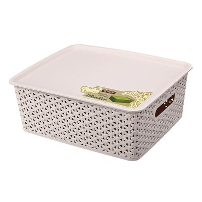 China 25*19.5*10.5cm Plastic Viable Storage Bin With Lid, Stackable Cheap Knit Organizer Lidded Baskets for sale