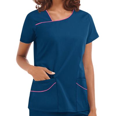 China Hospital Working Uniform T Shirt Women Print Nurse Short Sleeve V-Neck Tee With Pockets for sale