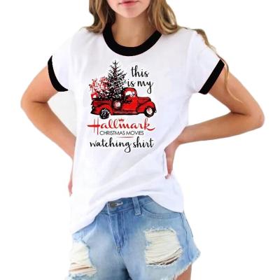 China Sustainable Car Christmas Tree Letter Printing Round Neck Short Sleeve T-Shirt for sale