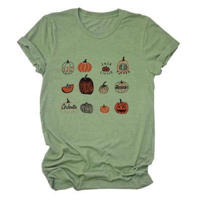 China 2021 Breathable High Quality Pumpkin Pattern Printed Around The Neck T-Shirt For Women Free Shipping for sale