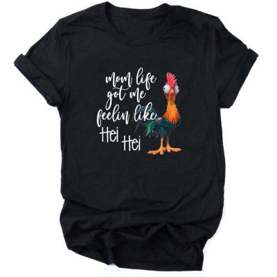 China Anti-Wrinkle Women's Mom's Life Got Me Feeling Like HEI HEI Letter Printed Casual T-Shirt Top Tees for sale