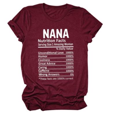 China Anti-wrinkle Excellent Quality Design NANA NUTRITION FACTS Women T-shirt 2021 New for sale