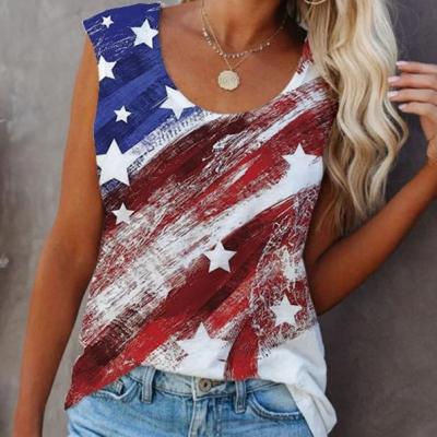 China Plus Size Patriotic Stripes Star American Flag Print Tank Top Women Summer for sale