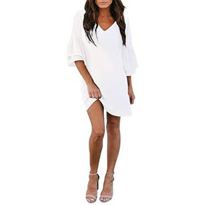 China 2021 USA Women's Breathable Dress Cute And Cute Sweet V-Neck Aisle Sleeve Mini Dress Free Shipping for sale