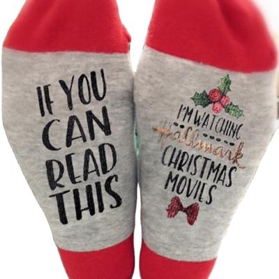 China The New Antibacterial Funny Christmas Socks IF YOU CAN READ THIS I WATCH CHRISTMAS MOVIES Letter Socks for sale