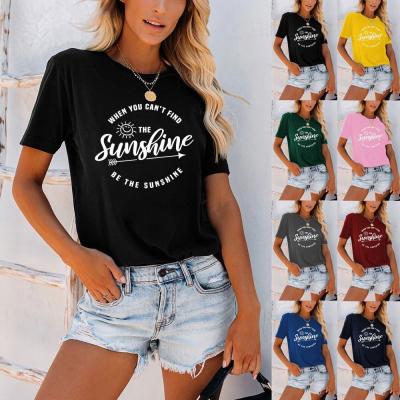 China Anti-Wrinkle Hot Sale Summer Round Neck Woman T-shirt 2021 Fashion Letter Printed Short Sleeve T-shirts Tops For Women for sale