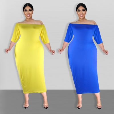 China Anti-wrinkle solid plus size of 2022 autumn new women's dress strapless off the shoulder half sleeve slim casual dress for sale