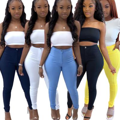 China Wholesale 9 color QUICK DRY plus size 2022 new arrivals summer women's solid color zipper stretch jeans slim elegance pants for ladies for sale