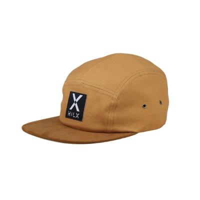 China COMMON Custom Suede Camper Hat With Woven Label , Hemp 5 Panel Hat for sale