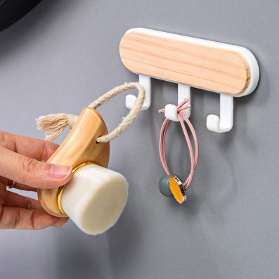 China Wholesale Single Artistic Style Home and Kitchen Use Household Wall Multi Door Hanging Wooden Hook No Hole Self Adhesive Robe Rack for sale