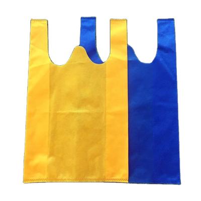 China Promotion eco-friendly custom vest cheap nonwoven bag W cut nonwoven bag for supermaket shopping for sale