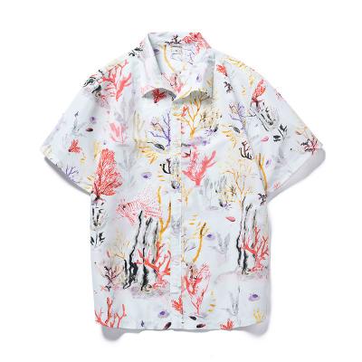 China 2022 summer anti-pilling Hawaiian shirt men's casual fashion printing plus size shirt beach resort short sleeved lapel men's shirts for sale