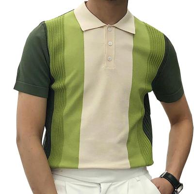 China Anti-wrinkle 2022 summer new ice silk cotton lapel color matching knitted shorts sleeved slim men's polo shirts for sale