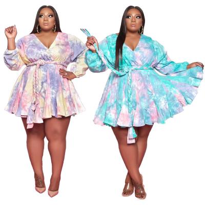 China 2021 New Viable Drop Women's Dress Plus Size Print Sweet V-Neck Sleeve Dress Sexy Woven Big Plus Size Women's Dress for sale