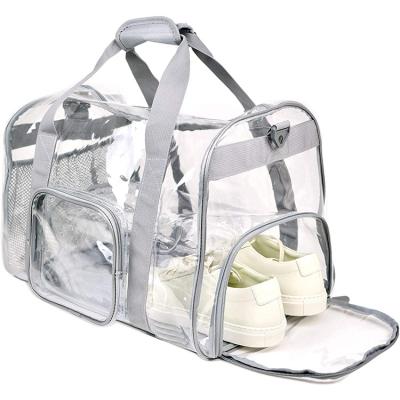 China Comfortable Customized Waterproof PVC Clear Clear Duffel Bag Tote Gym Bag Women Overnight Plastic Beach Duffel Bag for sale