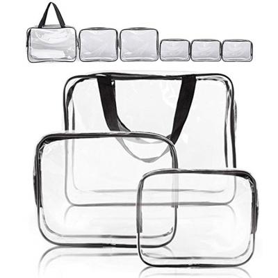 China Portable Zipper Closure Clear Travel Luggage Airport Holiday Organizer 6Pcs Cosmetic Makeup Bags Set for sale