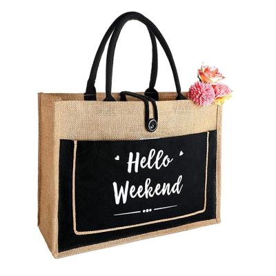 China Eco-Friendly Custom Printed Reusable Shopping Jute Tote Bag High Quality Natural Carry Jute Tote Bag Wholesale Foldable Burlap Handbag Eco for sale