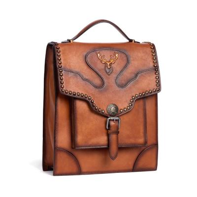 China Retro waterproof italian leather men's bag fashion casual men's backpack large capacity document handmade backpack for sale