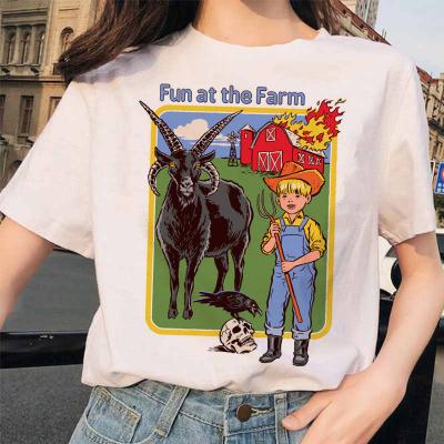 China Aesthetics QUICK DRY T-shirt Female Devil Satan Cartoon Printed Simple Harajuku Female Casual Top Short Sleeve Top for sale