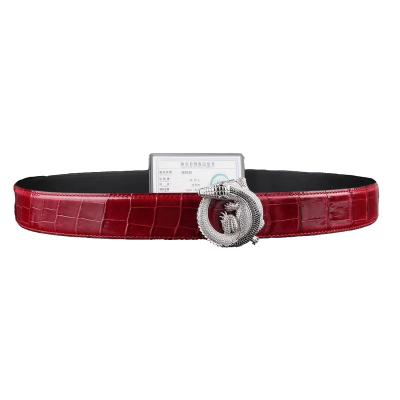 China OEM 925 Sterling Silver Belt Cowhide Buckle OEM Red Genuine Crocodile Handmade Crocodile Skin And Leather Belt Men Girls Women High Quality Belts Belt for sale