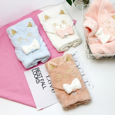 China QUICK DRY Cute Colorful Cat Gold Hair Towel OEM Button Button Hair Dryer Yarn Front Hat For Women for sale