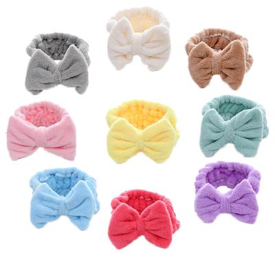 China Low MOQ New Design Fashion Velvet Bow Hair Band Elastic Hair Band Face Wash Makeup Headband Coral Microfiber Headband for sale