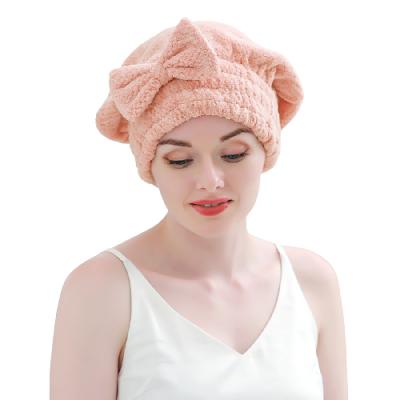 China New 28*30cm Microfiber Ladies Pineapple Control Bow Princess Hat Drying Hair Towel Wrap Coral QUICK DRY Hair Towel Wrap for sale