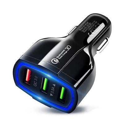 China 2019 New Arrival 3 Charging Power USB Fast Car Charger 3.0 Left Fast Car Mobile Phone Charger Adapter For iPhone Samsung Charger for sale